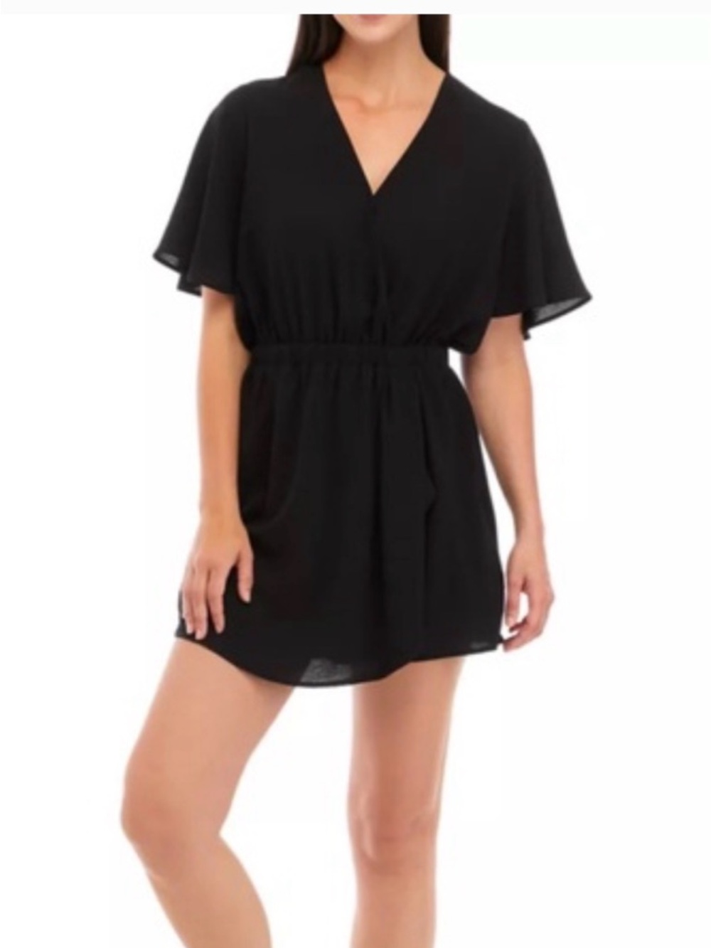 Black V-Neck Flutter Sleeve romper